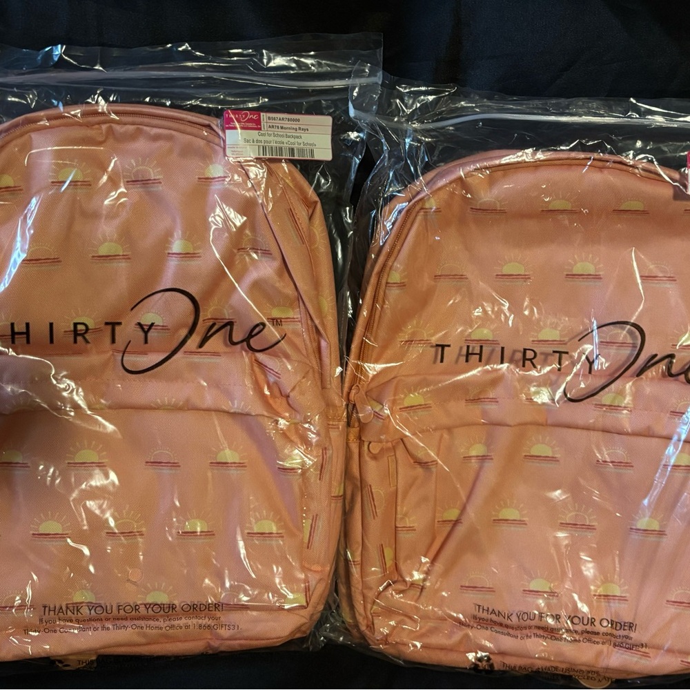 Thirty-One Coral Backpack with Sunrise Pattern